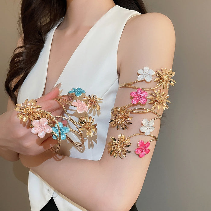 2026 Summer Colorful Enamel Flower Iron Arm Cuff Bangle For Women Sweet Cool European Style Jewelry
