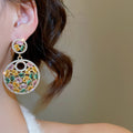 Sparkling Zircon Round Stud Earrings Luxury Palace Style Geometric Statement Jewelry view 3