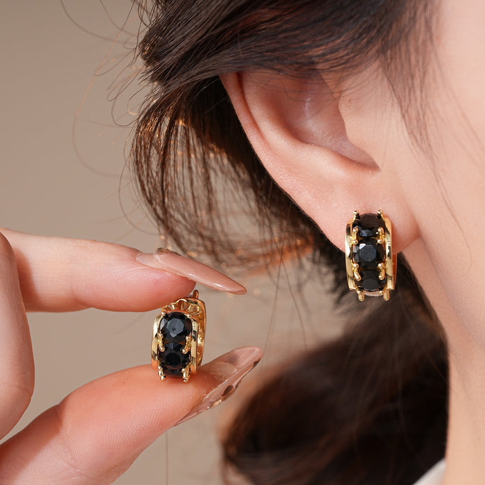 Sparkling Zircon Round Asymmetric Copper Ear Cuff Earrings For Women Minimalist Fashion OL Jewelry