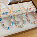 Floral Alloy Zircon Necklace And Stud Earrings Jewelry Set For Women Vacation Sweet Style view 1