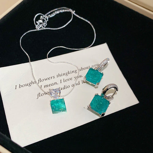Light Luxury Alloy Zircon Square Bow Ear Cuff Necklace Jewelry Set For Women