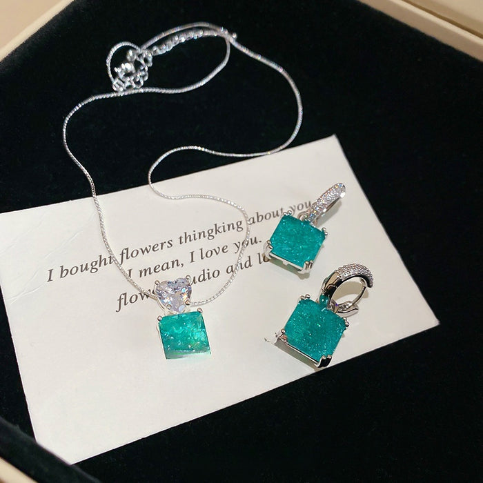 Light Luxury Alloy Zircon Square Bow Ear Cuff Necklace Jewelry Set For Women