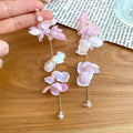 Sweet Vacation Style Fabric Flower Crystal Tassel Drop Earrings For Women view 2