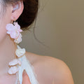 Sweet Vacation Style Fabric Flower Crystal Tassel Drop Earrings For Women view 3