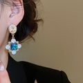 Vintage Alloy Enamel Rhinestone Flower Geometric Stud Earrings With Silver Posts For Women view 3