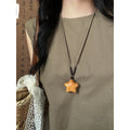 Braided Rope Wooden Star Moon Pendant Necklace, 2026 New Unisex Clavicle Chain For Women view 3