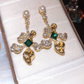 Vintage Palace Style Alloy Flower Pearl Stud Earrings With Rhinestone Accents view 4
