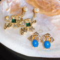 Vintage Palace Style Alloy Flower Pearl Stud Earrings With Rhinestone Accents view 2