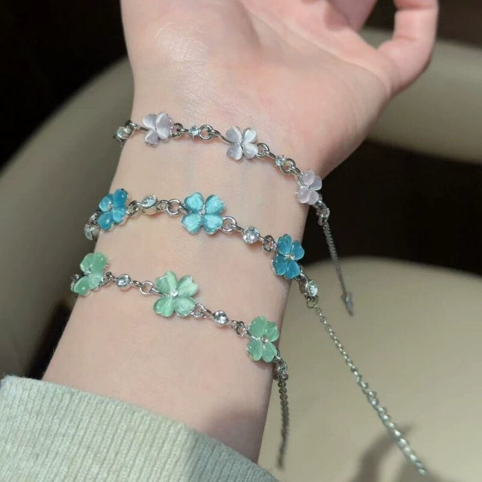 Korean Floral Cat Eye Stone Beaded Bracelet Sweet Light Luxury Fashion Jewelry For Women