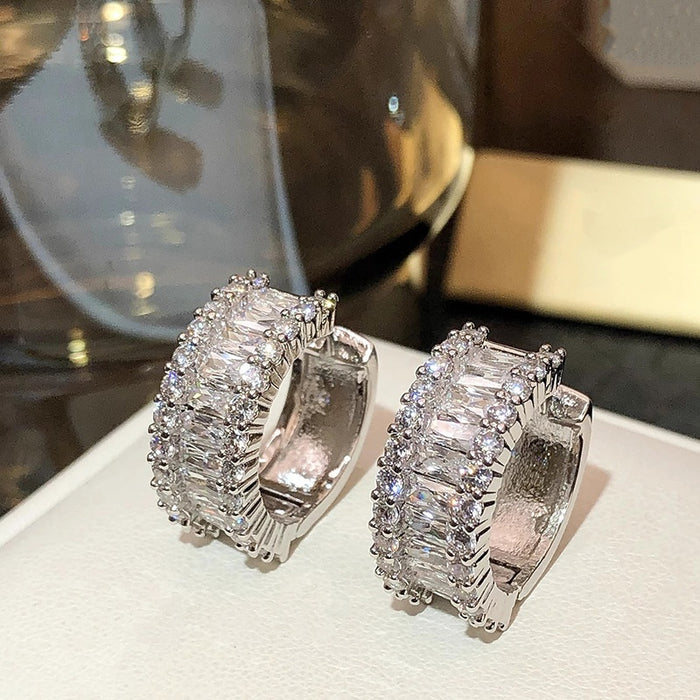 Minimalist Small Circle Stud Earrings With Row Zircon Design Daily Versatile Women's Jewelry