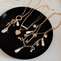 Old Money Alloy Pearl Choker Necklace With Rhinestone Heart Cross Key Pendant view 2
