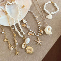 Old Money Alloy Sea Star Shell Conch Pearl Necklace Bracelet Jewelry Set For Women view 2