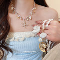 Old Money Alloy Sea Star Shell Conch Pearl Necklace Bracelet Jewelry Set For Women view 1