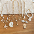 Old Money Alloy Sea Star Shell Conch Pearl Necklace Bracelet Jewelry Set For Women view 4