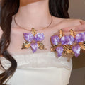 Old Money Style Iron Enamel Flower Stud Earrings Necklace Jewelry Set For Women view 3