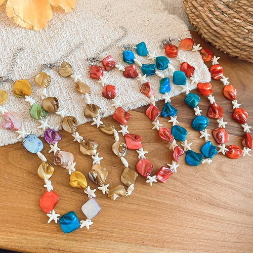 Dopamine Color Starfish Shell Beaded Necklace Sweet Resort Style Clavicle Choker