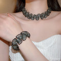 French Vintage Artificial Crystal Lace Beaded Pearl Necklace Bracelet Jewelry Set For Women view 2