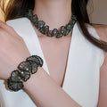 French Vintage Artificial Crystal Lace Beaded Pearl Necklace Bracelet Jewelry Set For Women view 4