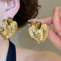 European American Retro Alloy Tiger Eye Heart Stud Earrings Necklace Jewelry Set view 3