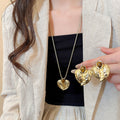 European American Retro Alloy Tiger Eye Heart Stud Earrings Necklace Jewelry Set view 1