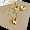 European American Retro Alloy Tiger Eye Heart Stud Earrings Necklace Jewelry Set view 4