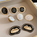 French Vintage Alloy Round Enamel Wrinkle Open Ring And Stud Earrings Jewelry Set For Women view 4