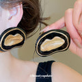 French Vintage Alloy Round Enamel Wrinkle Open Ring And Stud Earrings Jewelry Set For Women view 3