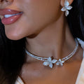 Rhinestone Double Layer Flower Choker And Earrings Jewelry Set For Women Minimalist Fashion Accessories view 3