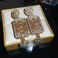 Vintage Alloy Full Rhinestone Square Stud Earrings Court Style Luxe Geometric Jewelry view 2