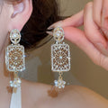 Vintage Alloy Full Rhinestone Square Stud Earrings Court Style Luxe Geometric Jewelry view 1