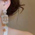Vintage Alloy Full Rhinestone Square Stud Earrings Court Style Luxe Geometric Jewelry view 3