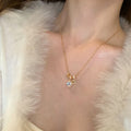 18K Gold Plated Copper French Vintage Zircon Square Pendant Necklace Light Luxury Collarbone Chain view 4