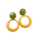 Green Forest Resin Round Stud Earrings With Silver Pins, Minimalist Spring Geometric Style view 5
