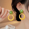 Green Forest Resin Round Stud Earrings With Silver Pins, Minimalist Spring Geometric Style view 1