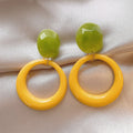 Green Forest Resin Round Stud Earrings With Silver Pins, Minimalist Spring Geometric Style view 4