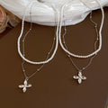Light Luxury Faux Pearl Beaded Flower Pendant Double Layer Clavicle Necklace With Rhinestone Accents view 2