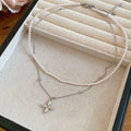 Light Luxury Faux Pearl Beaded Flower Pendant Double Layer Clavicle Necklace With Rhinestone Accents view 4