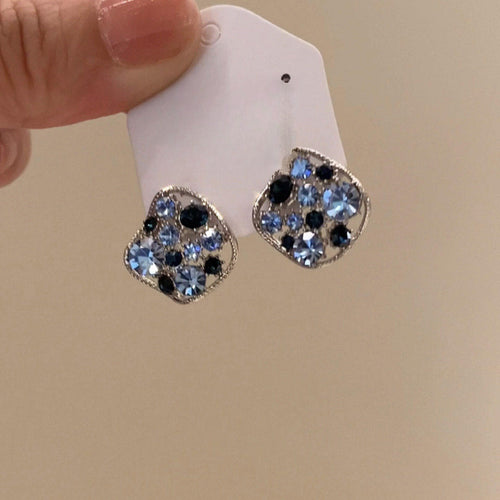 Light Luxury Alloy Stud Earrings With Sparkling Zircon Irregular Hollow Geometric Design