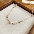 Colorful Stone Beaded Freshwater Pearl Pendant Necklace For Women Light Luxury Geometric Choker view 4
