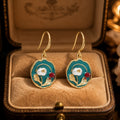 Elegant New Chinese Enamel Flower Natural Pearl Red Crystal Luxury Dangle Drop Earrings view 2