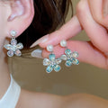 Alloy Pearl Flower Rhinestone Drop Earrings Sweet Korean Style Silver Needle Jewelry view 1