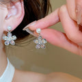 Alloy Pearl Flower Rhinestone Drop Earrings Sweet Korean Style Silver Needle Jewelry view 3