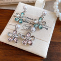 Alloy Pearl Flower Rhinestone Drop Earrings Sweet Korean Style Silver Needle Jewelry view 2