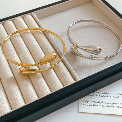 Modern Minimalist Iron Double Layer Teardrop Open Bangle For Women