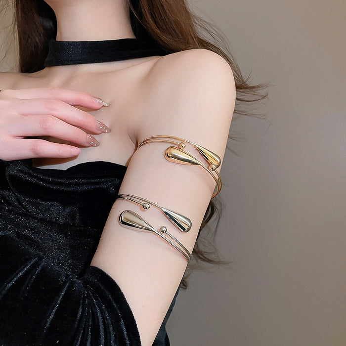 Modern Minimalist Iron Double Layer Teardrop Open Bangle For Women