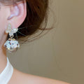 Elegant Butterfly Flower Faux Pearl Rhinestone Drop Earrings With Silver Needle For Women view 4