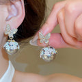 Elegant Butterfly Flower Faux Pearl Rhinestone Drop Earrings With Silver Needle For Women view 2