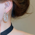 Copper Zircon Crystal Round Hoop Earrings, Geometric Light Luxury Fashion Ear Jewelry view 3