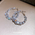 Copper Zircon Crystal Round Hoop Earrings, Geometric Light Luxury Fashion Ear Jewelry view 2