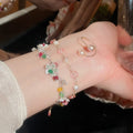 Modern Minimalist Freshwater Pearl Stone Flower Bracelet Ring Jewelry Set For Women view 1